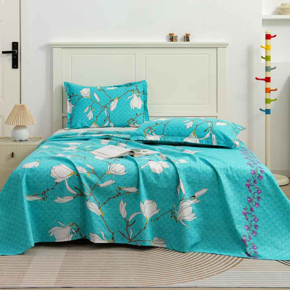 Story@home 144 TC Cotton Double Printed Flat Bedsheet (Aqua Green)