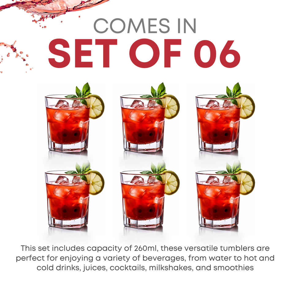 Yera Stylo 260 ml Whisky Tumbler Set 6 pcs