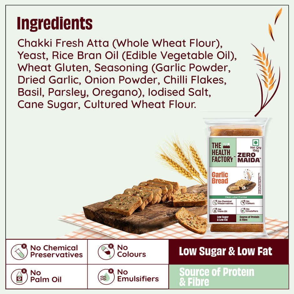 The Health Factory Zero Maida Garlic Bread | Clean Label, Not Brown