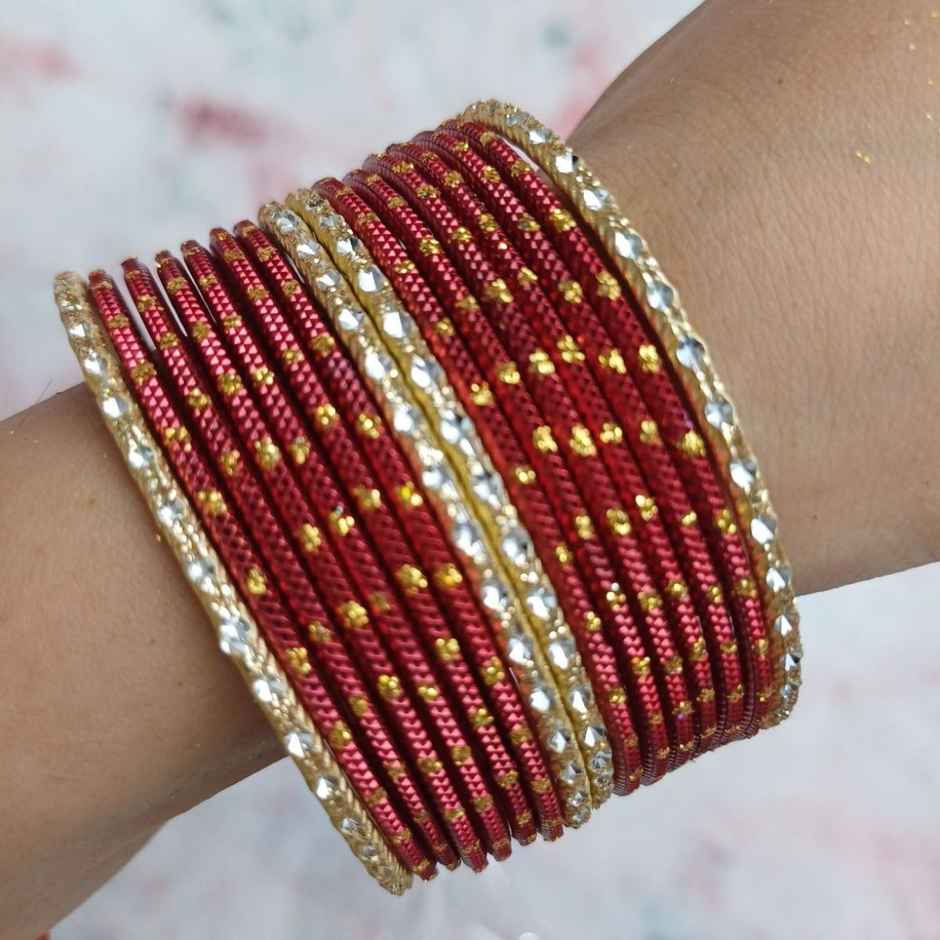 Red Metal Bangle Set | Designer Bangles | Pack Of 12 | Size 2.6 | Gullak
