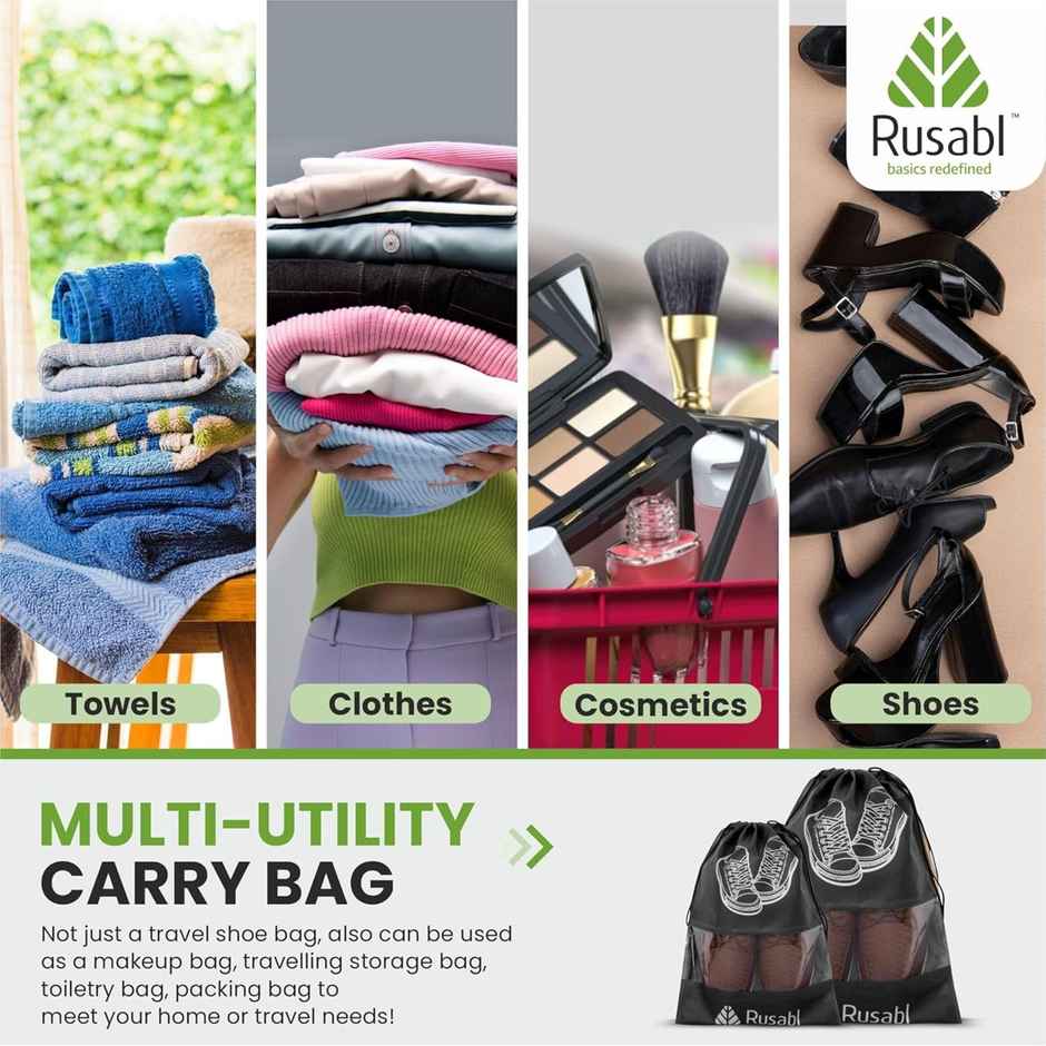 Rusabl Shoe Bag for Travel - Black | Travel Organiser for Women & Men