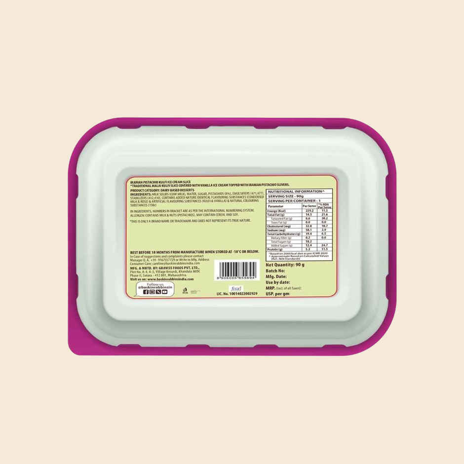 Baskin Robbins Iranian Pistachio Kulfi Ice Cream Cake Slice