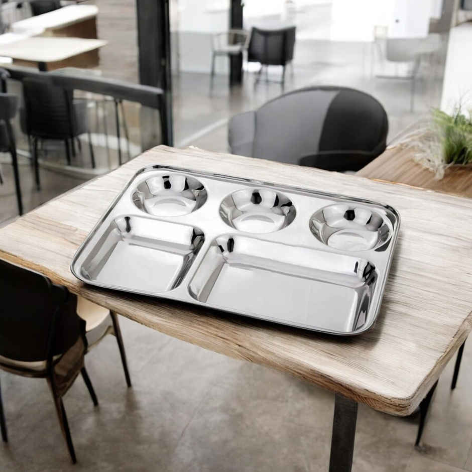 Bombay Kookware Stainless Steel Compartment Plates ( 5In 1) Bhojan Thali