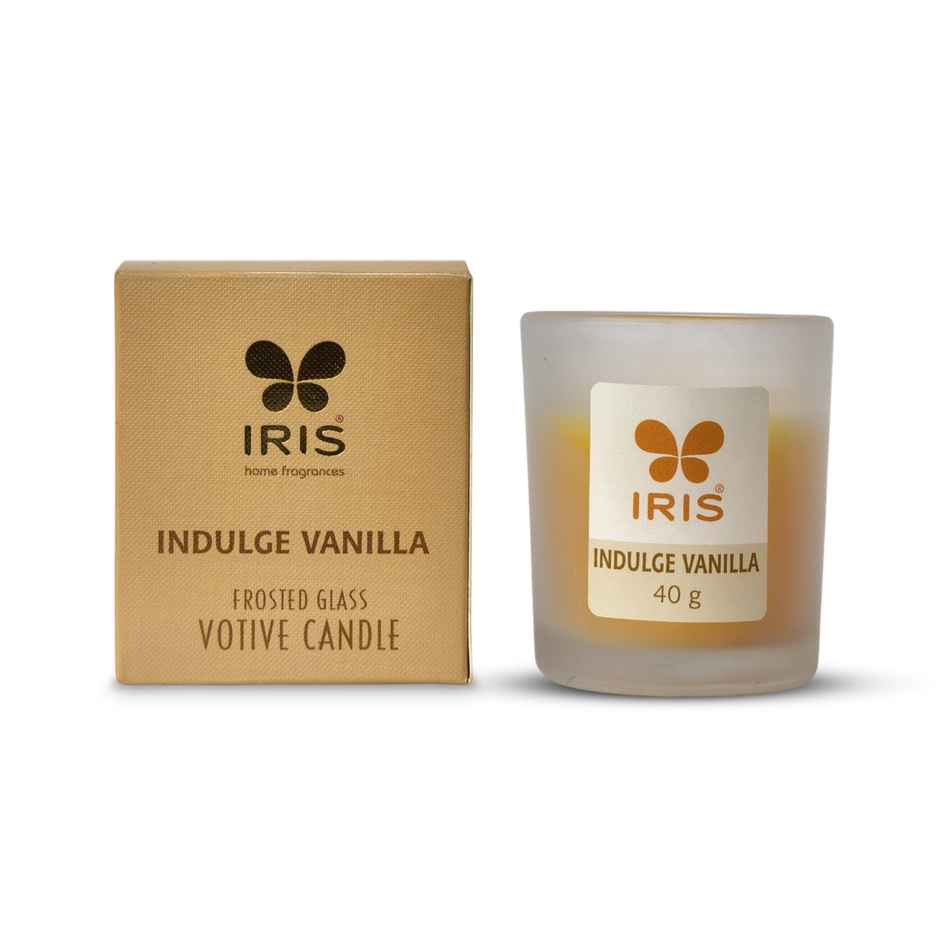 Indulge Vanilla Frosted Shot Glass Votive Scented Candle | 8 Hours Burn Time | Home Decor | IRIS