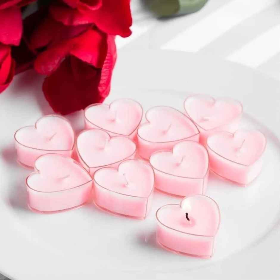 Heart Shape Acrylic Tealight | Pack Of 10 | Rose Fragrance | Auradecor