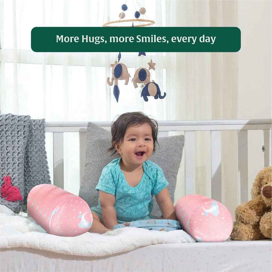 The White Willow Baby Round Bolster Pillow | Memory Foam | Side Support for Newborns - Pink