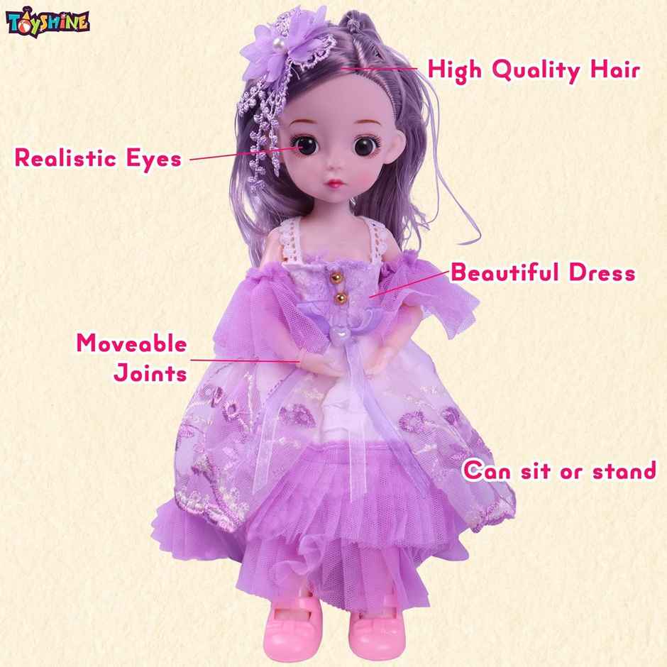 Toyshine Cute Doll with 3D Eyes & Beautiful Wedding Dress | With Movable Joints | 12 Inch | Purple