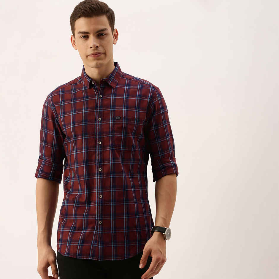 The Indian Garage Co Men's Slim Fit Checkered Casual Shirt | Rust - 2XL