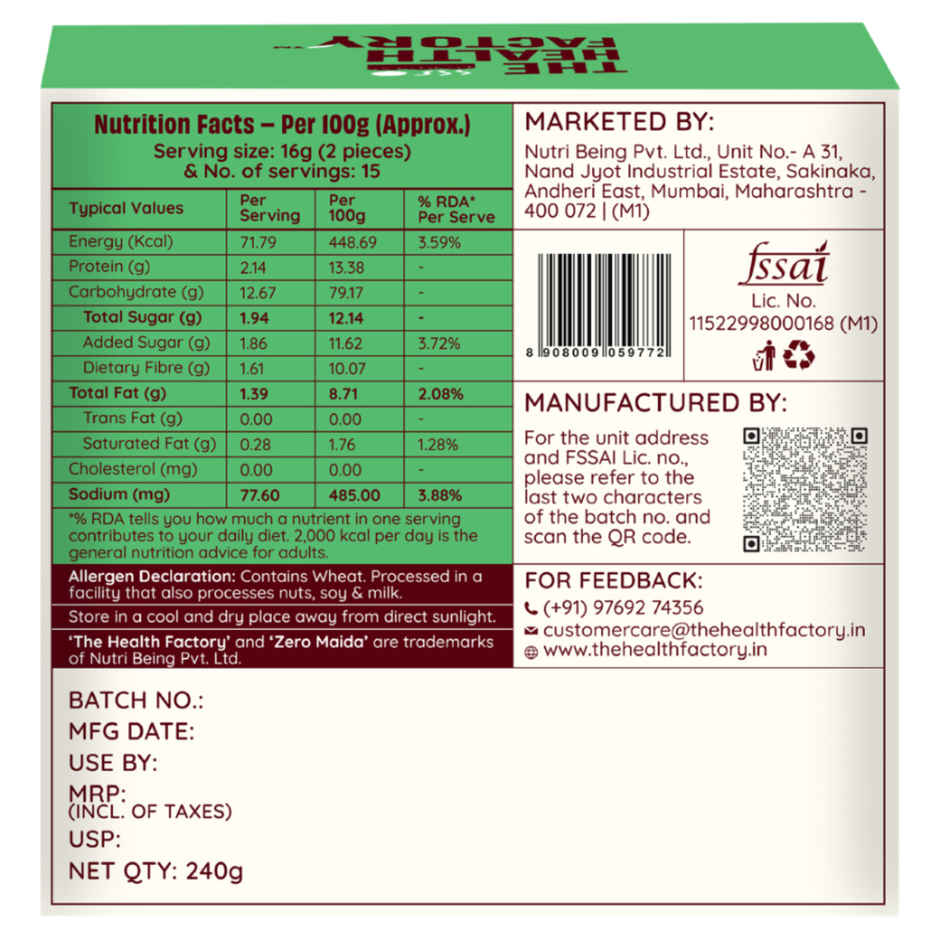 The Health Factory Elaichi Rusk | Zero Maida | Source of Protein & Fibre | Wheat Rusk Toast | Tea Time Snack