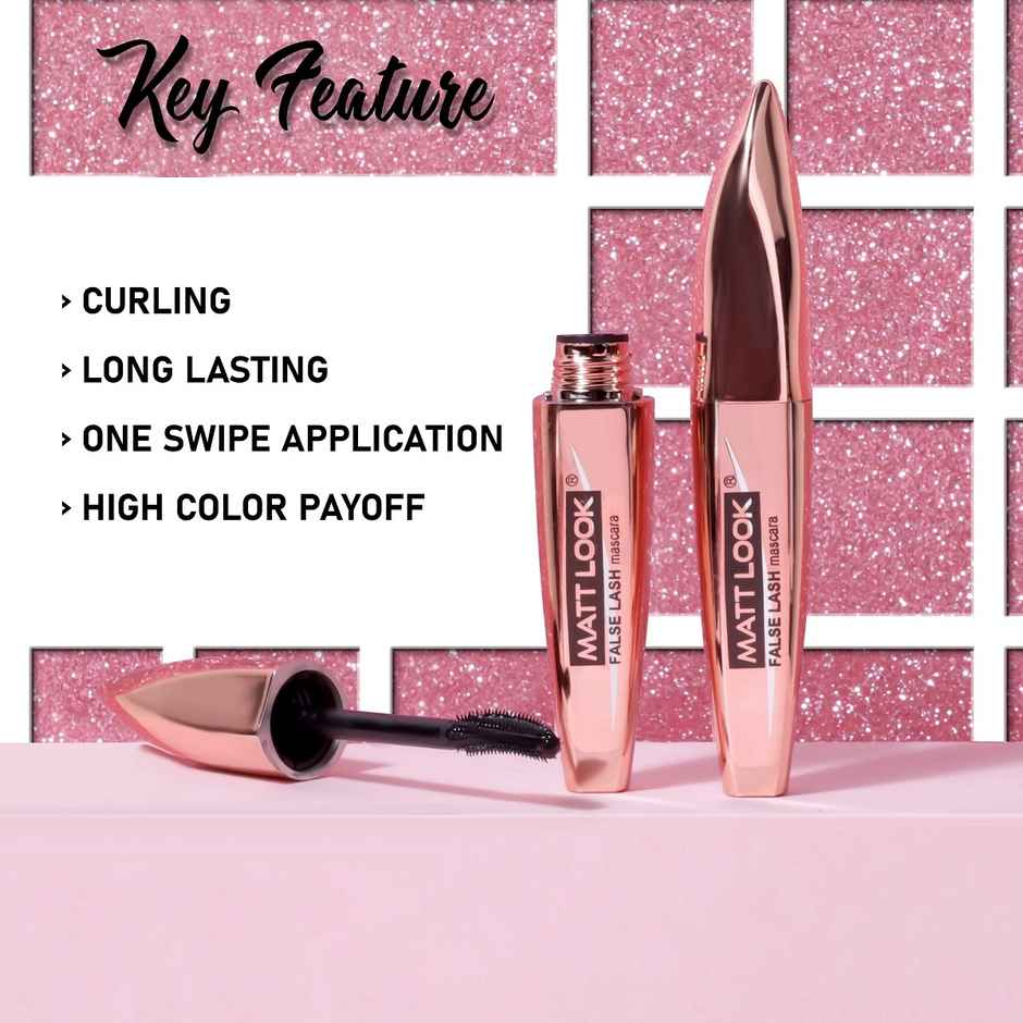 Mattlook False Lash Mascara | Intense Black Color | High Volume & Long lasting Curly Lashes | Black