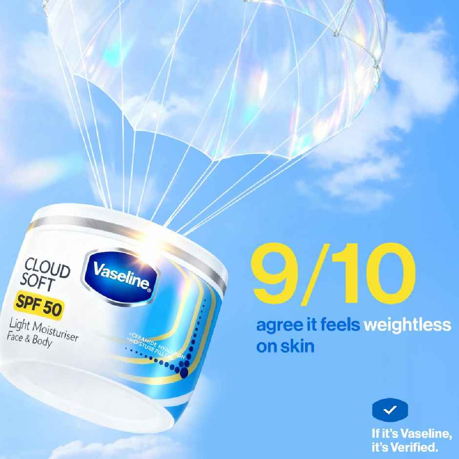 Vaseline Cloud Soft SPF 50 Light Moisturiser | Ceramides & Hyaluron | Non-Sticky Hydration