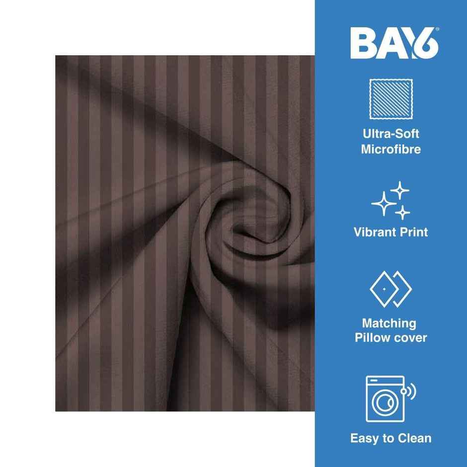 BAY6 Microfibre Solid Stripe Double Bedsheet - Brown | 220 x 240 cm + Two Pillow Covers