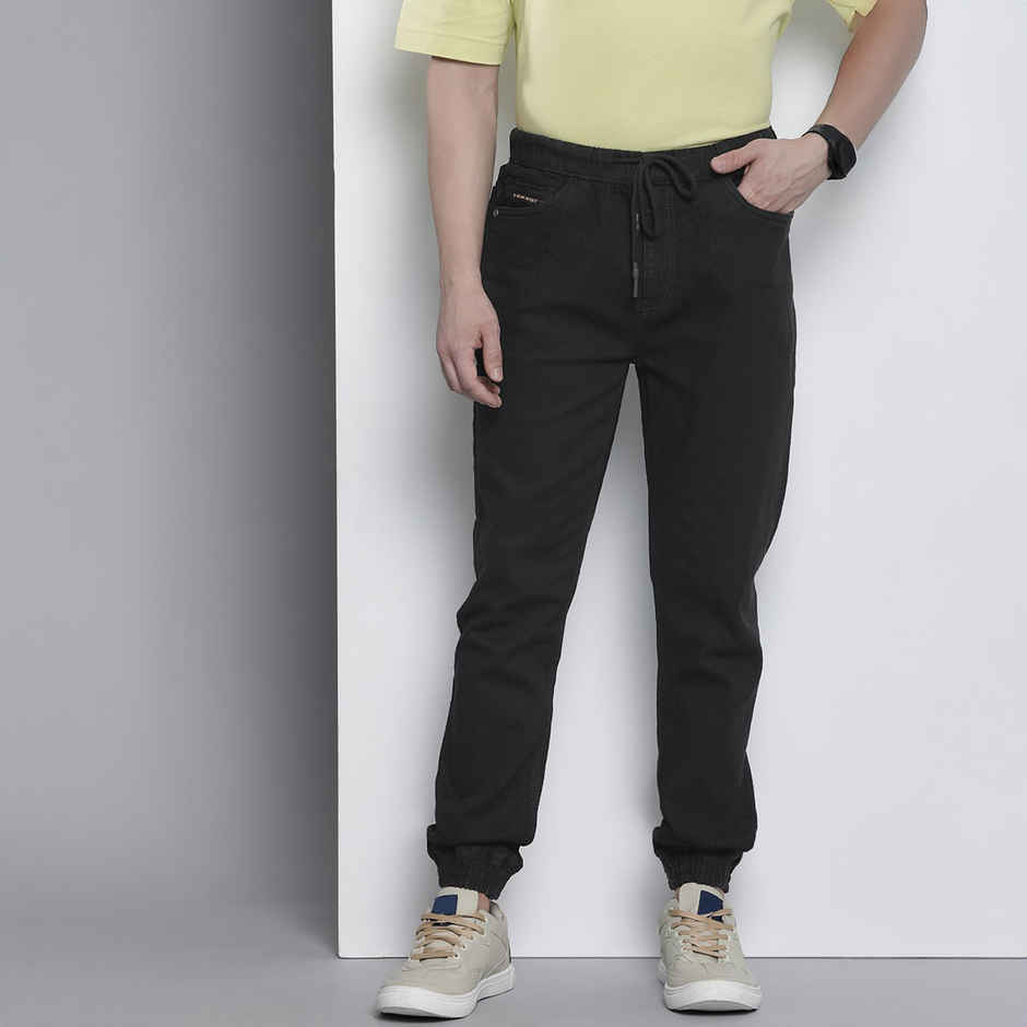 The Indian Garage Co Men's G201 Slim Fit Solid Casual Denim Jogger | Black | 34