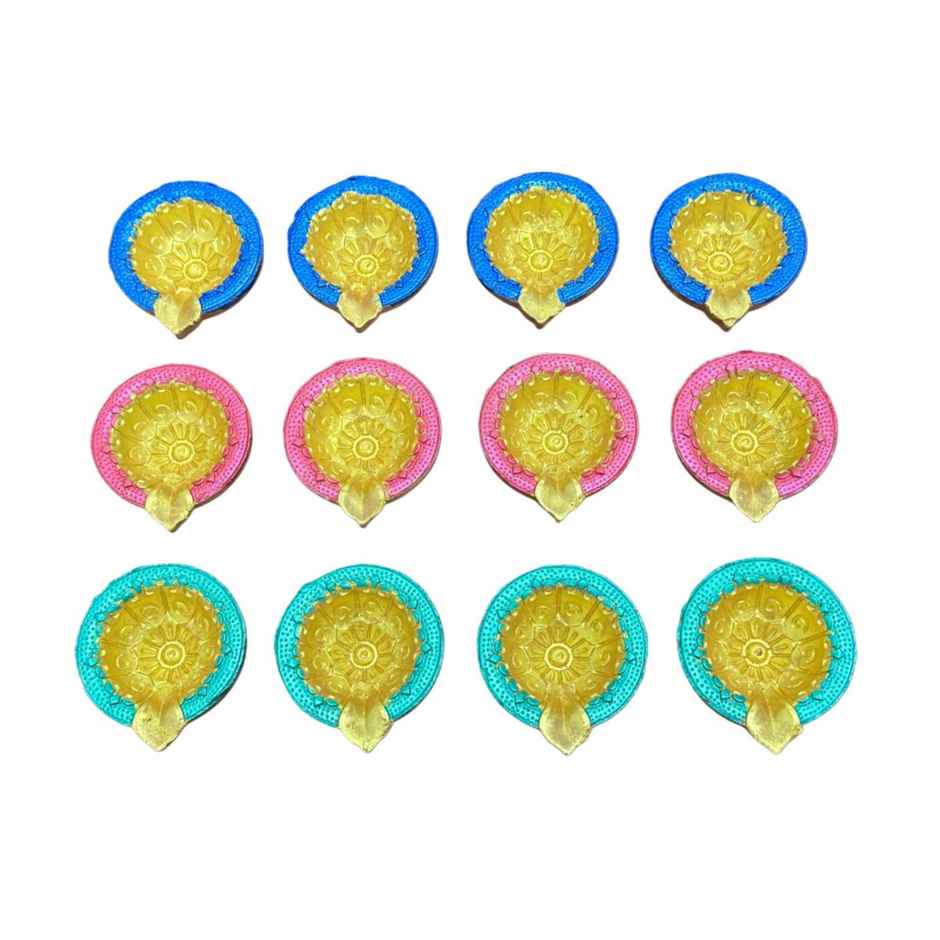 Multicolor Kanchan Diya | Designer Clay Diya |Pack Of 12 | DiaCraft