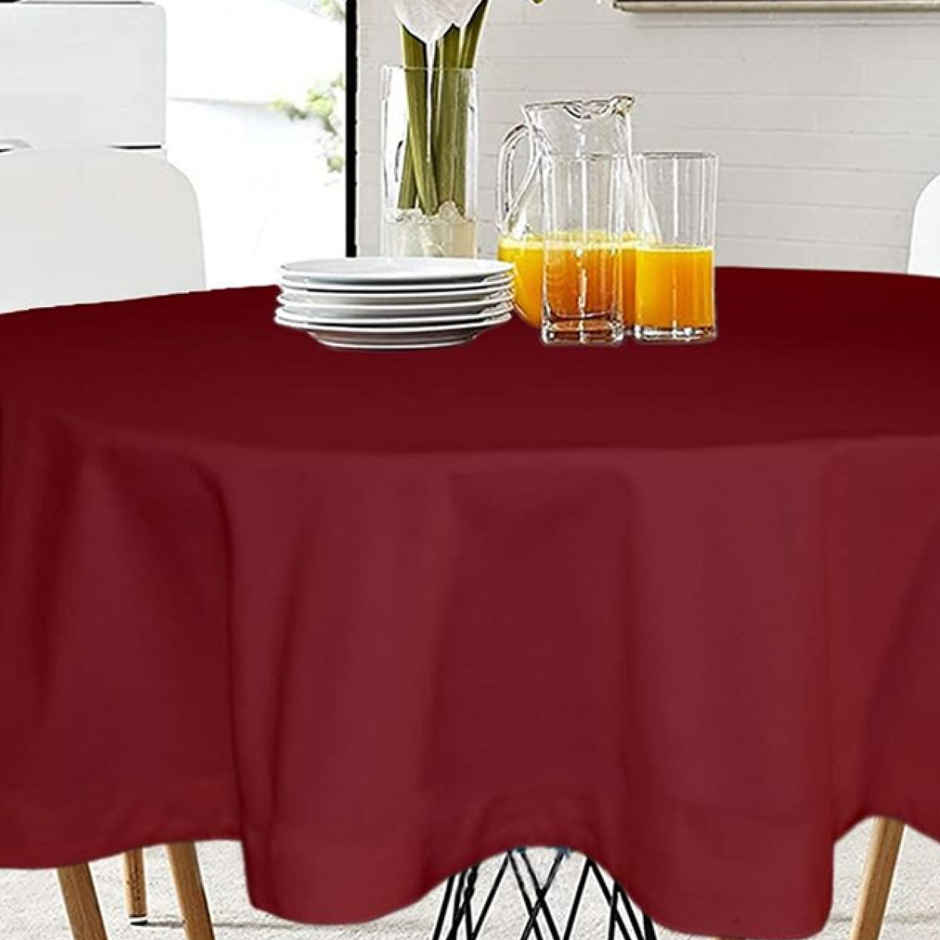 Lushomes Table Cloth - Cotton Maroon | 40 inch Round | 2 Seater Round/Oval