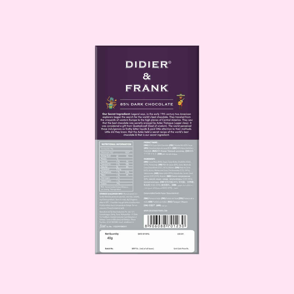 Didier & Frank 85% Dark Chocolate Bar | Premium & Indulgent