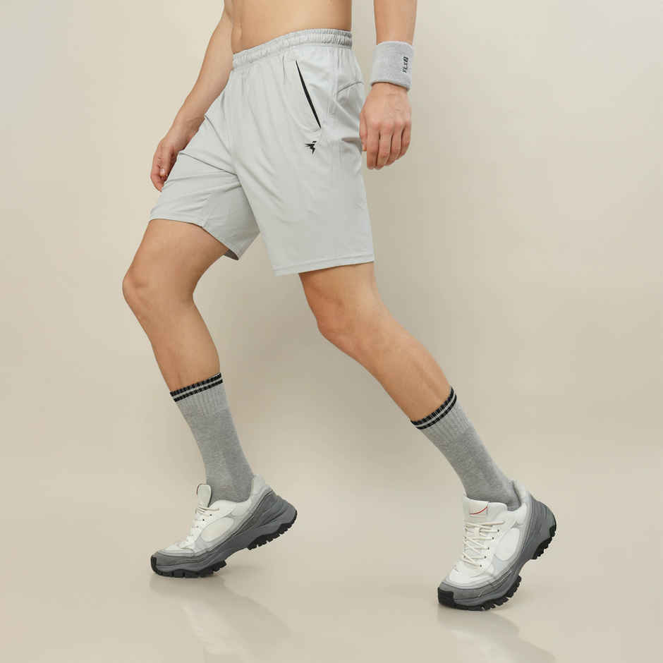 Technosport Men Poly Solid Relax Fit Sports Shorts with TECHNOLITE | Lunar Grey | XXL