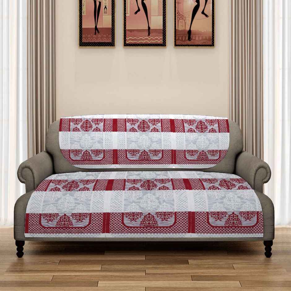 Romee Maroon & Beige Damask Printed 5-Seater Net Sofa Cover