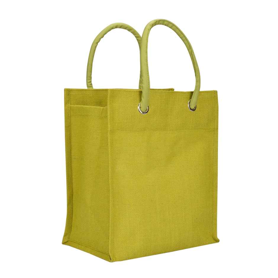Jute Cottage Carry Bag - Big Eyelet Lunch Bag Eco-friendly | Stylish | Green | 14 x 12 x 8