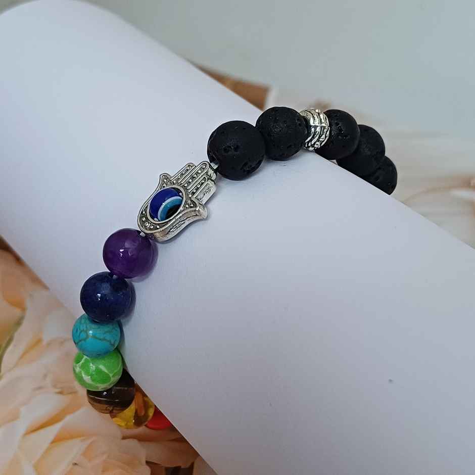Beaded Seven Chakras Evil Eye Bracelet Black | Gullak