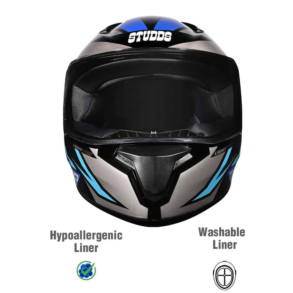 Studds Thunder D1 Lightvolt Full Face Helmet with Spoiler |Black Grey - XL
