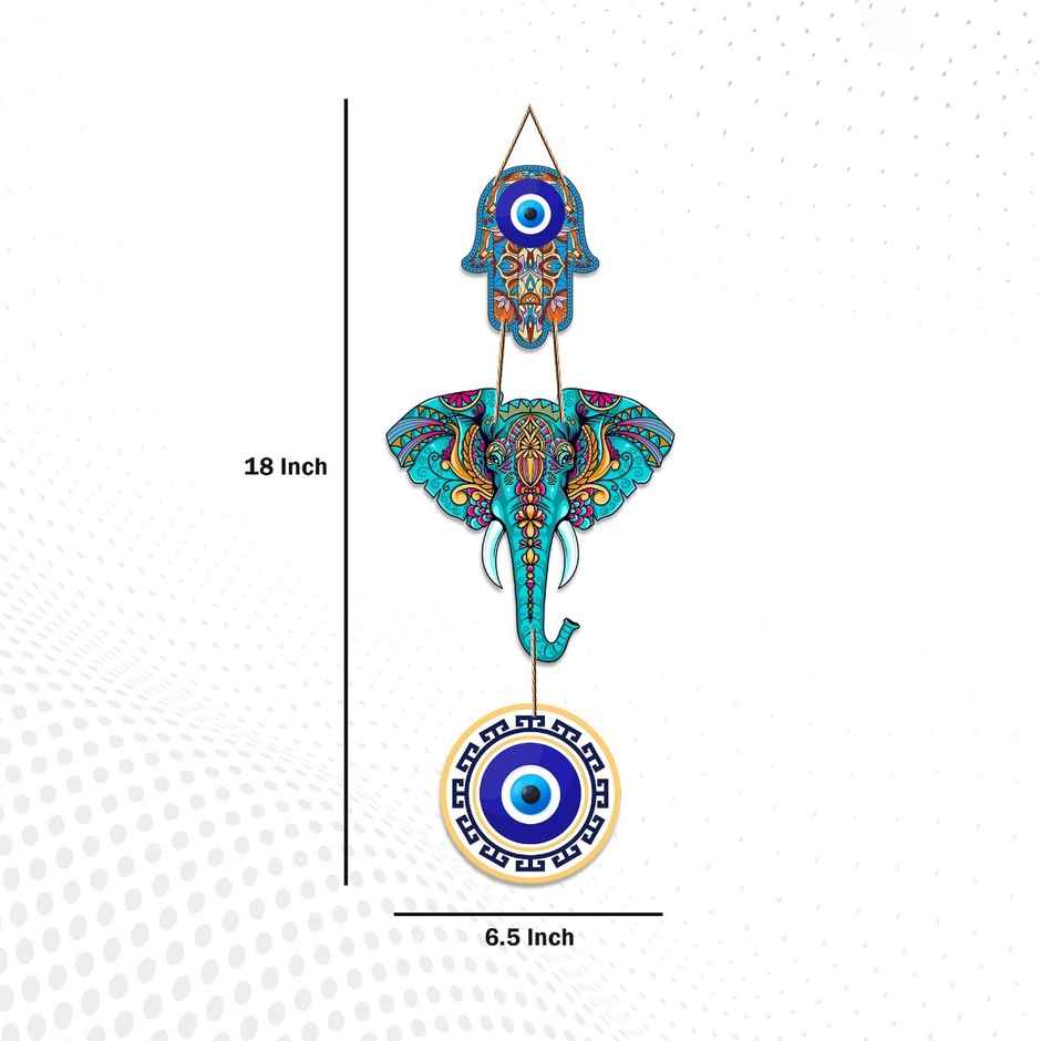 Evil Eye Hamsa Hand & Elephant Face Wall Hanging for Home Decor | Artvibes