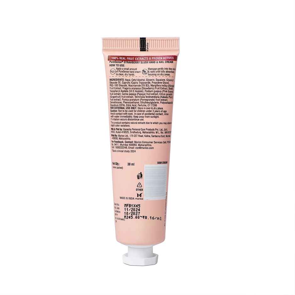 Puresense Strawberry Slush Non-Sticky Hand And Nail Cream Infused With Biotin, Glycerin