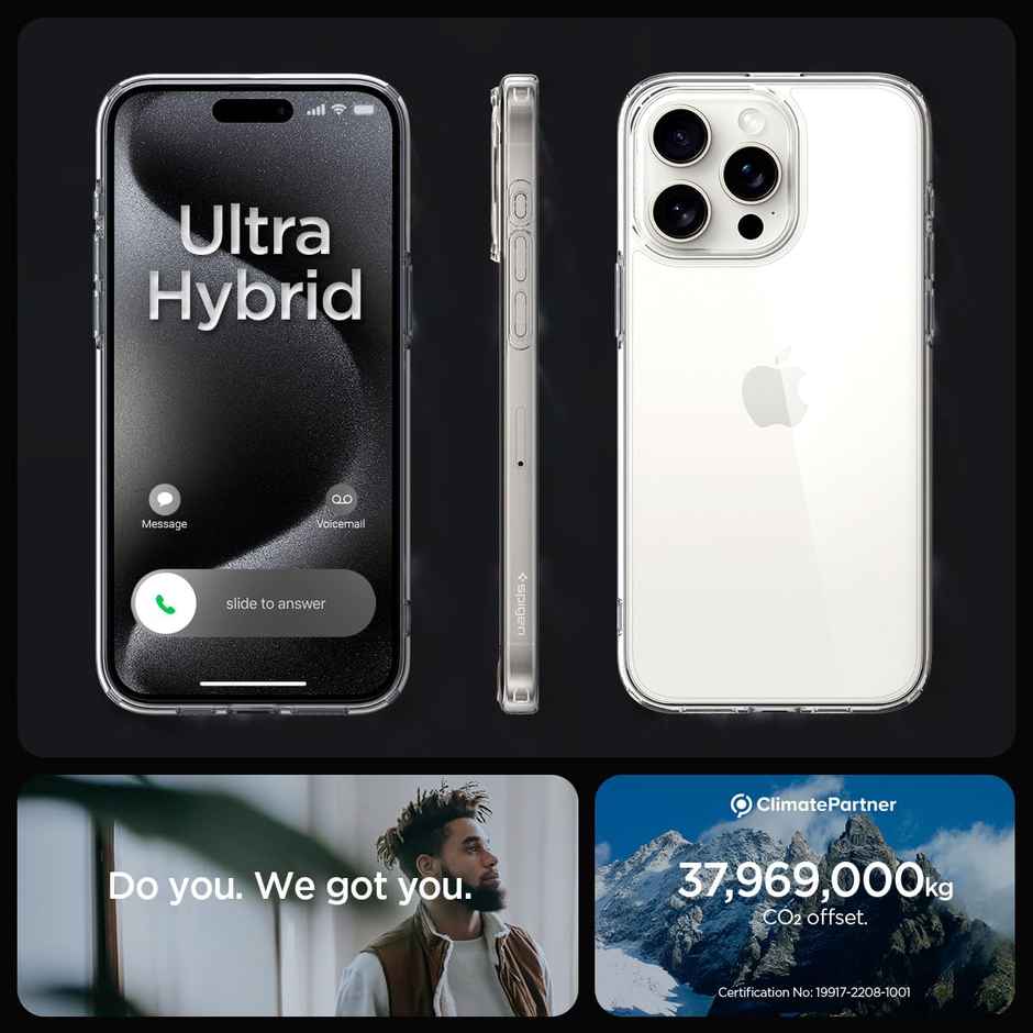 Spigen Ultra Hybrid Back Cover Case Compatible with iPhone 15 Pro(TPU +Poly Carbonate|Crystal Clear)