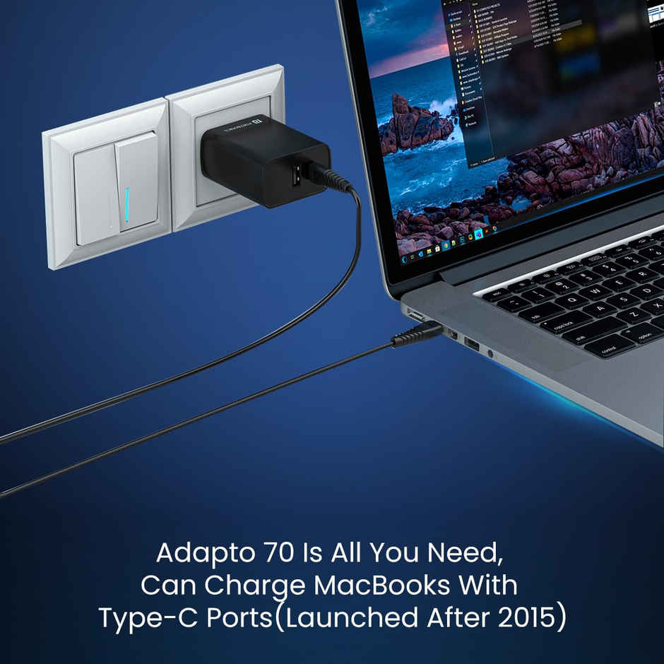 Portronics Adapto 70 - 33W Adapter with Dual Output | Black