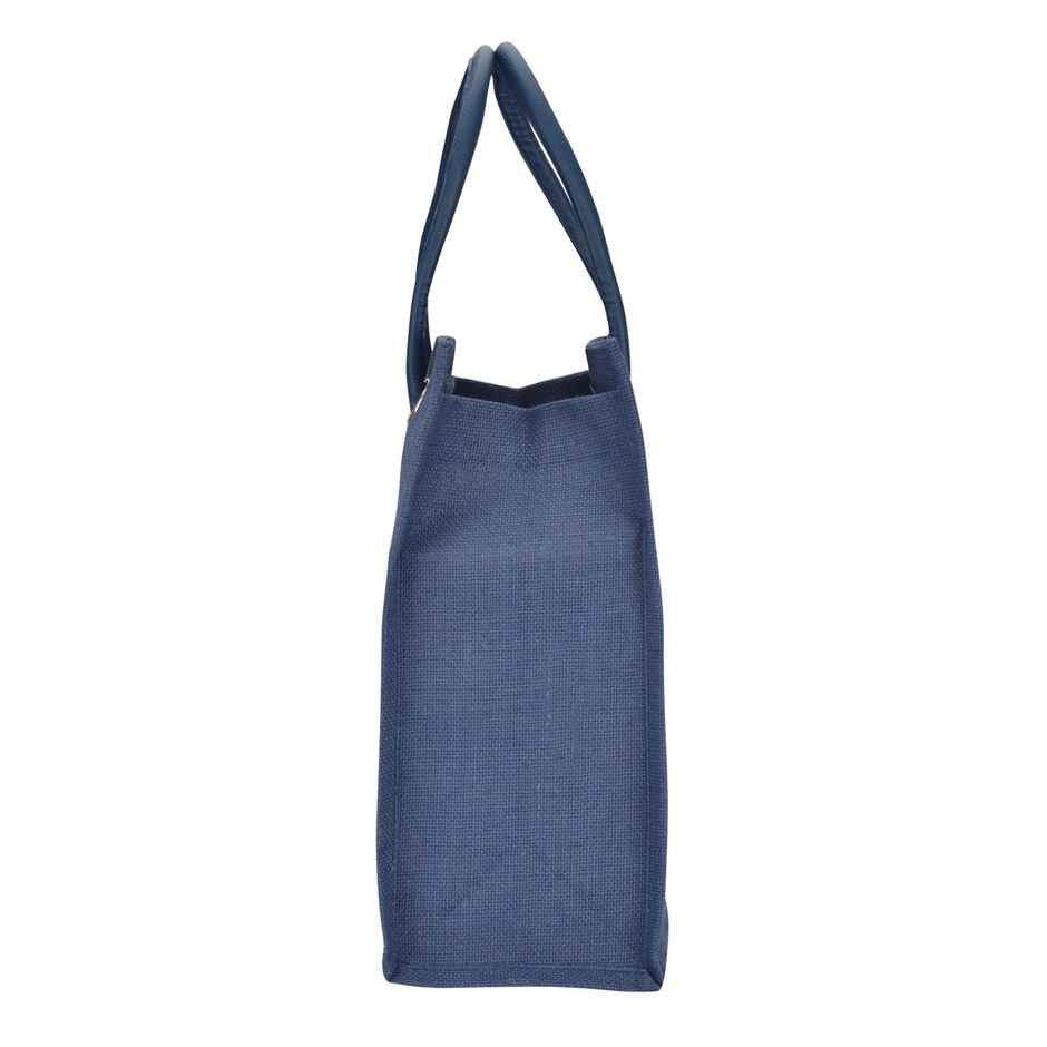 Jute Cottage Carry Bag - Big Eyelet Plain Lunch Bag | Eco-friendly | Navy Blue