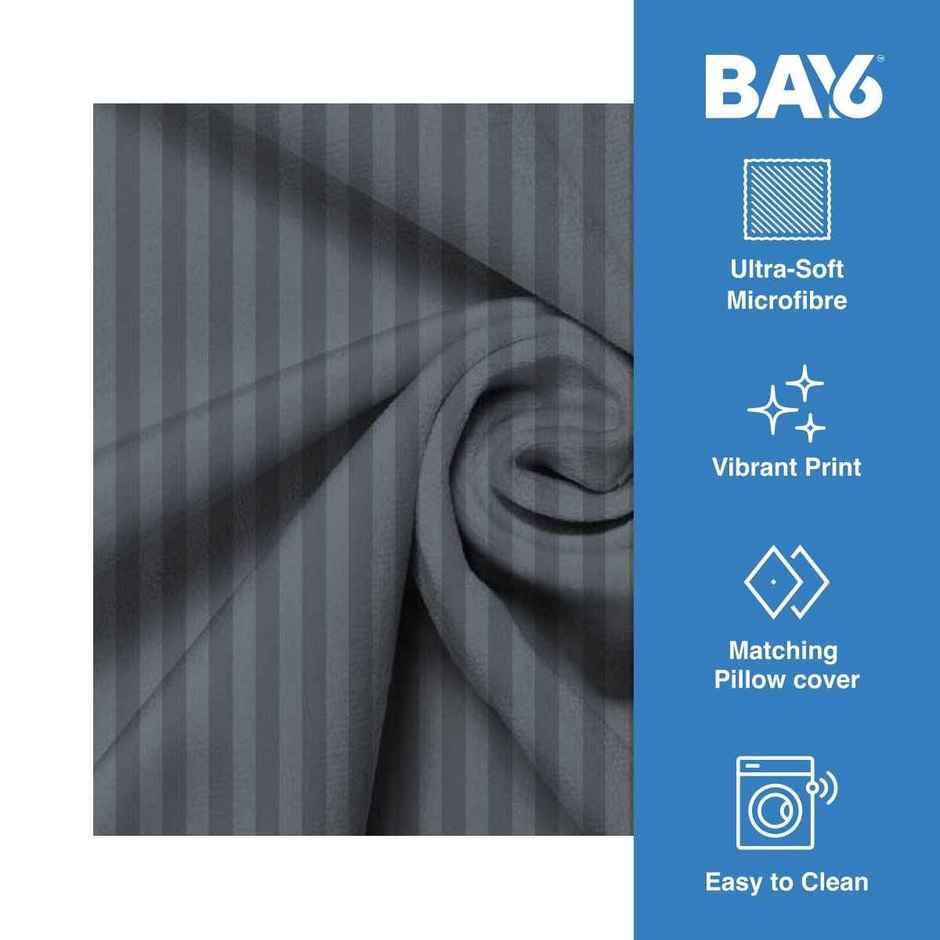BAY6 Microfibre Solid Stripe Double Bedsheet - Grey | 220 x 240 cm + Two Pillow Covers