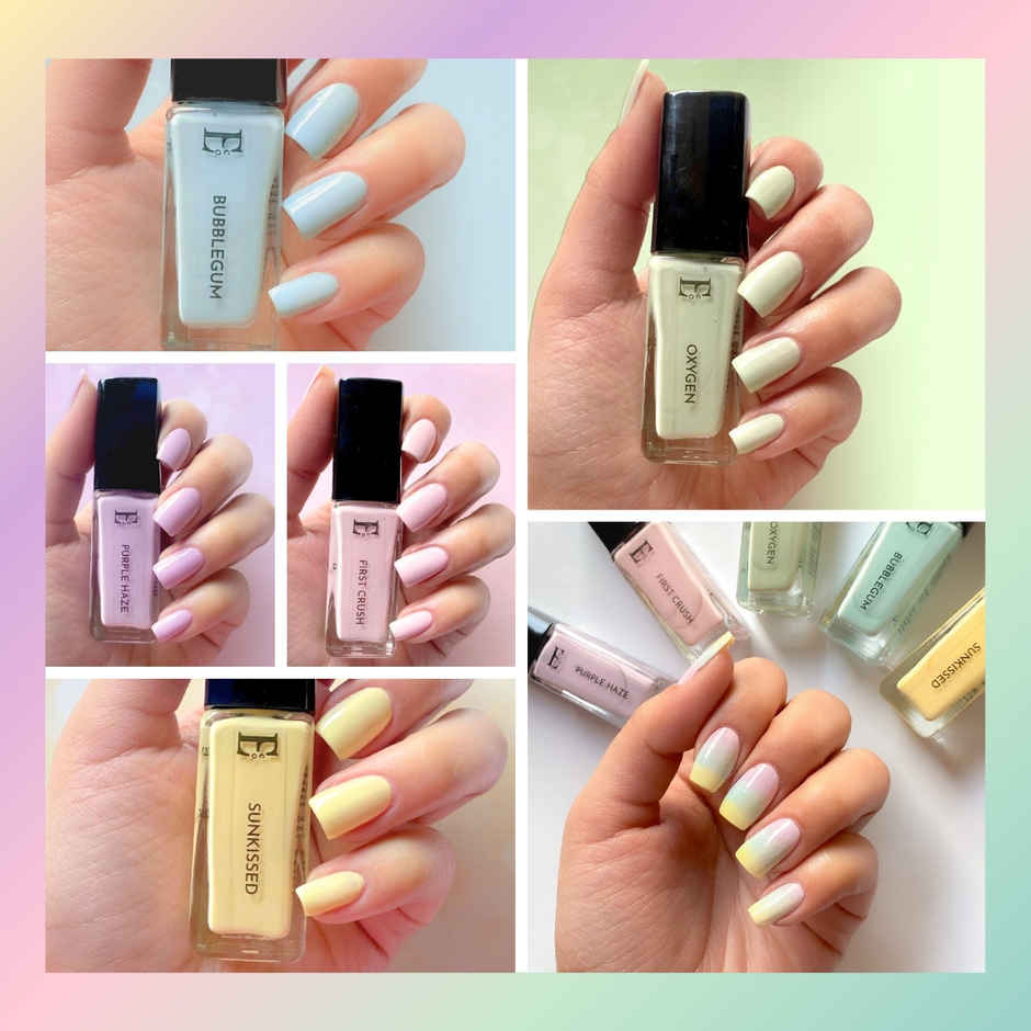 Ellement Co. Nature's Palette Nail Polish Kit |Trendy Soft Pastels|Quick Dry Glossy Finish|5 Shades