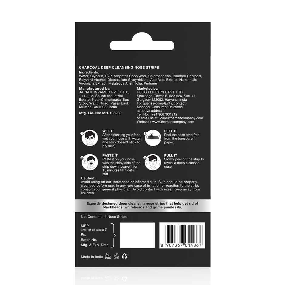 The Man Company Charcoal Nose Strips With Aloevera Extract - Whitehead & Blackhead Remover