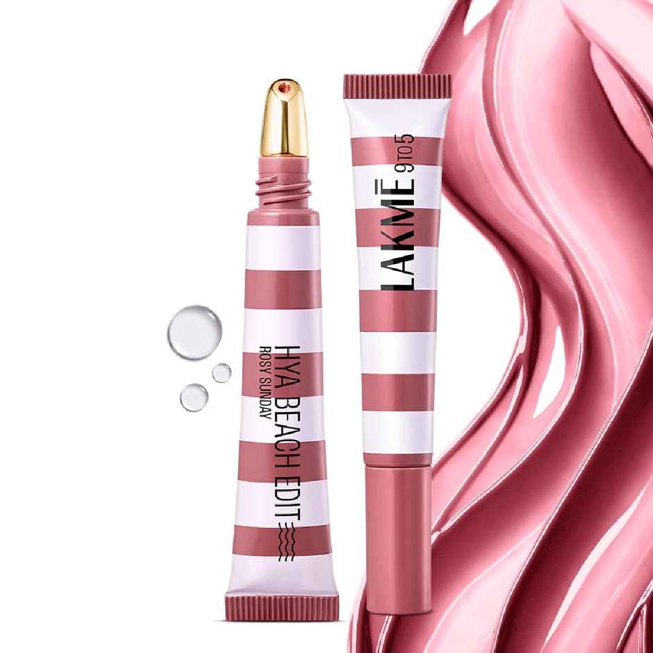Lakme 9to5 Hya Beach Edit Lip Gloss Stain | 2 Rosy Sunday | Hydrating | Long Lasting | SPF 15