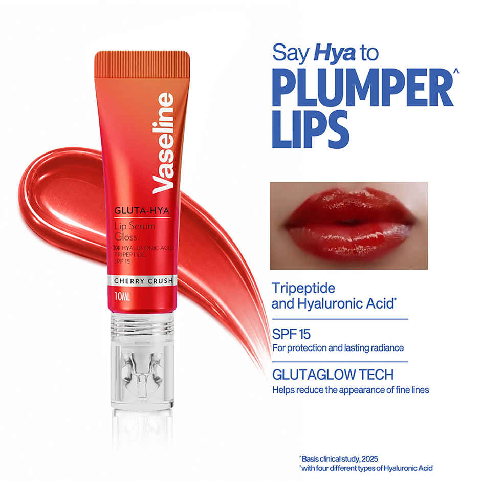 Vaseline Gluta-Hya Cherry Crush Lip Serum Gloss | 4X Hyaluronic Acid & Tripeptide | SPF 15