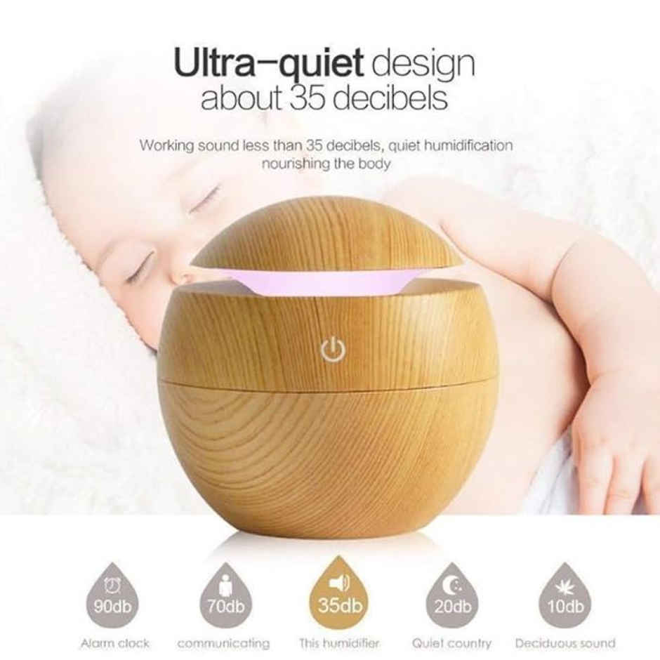 DesiDiya 12Watt Round Magic Wooden Cool Mist Humidifier - Essential Oil Diffuser with LED Night Light for Car, Office, Home | One Click Controls - Beige