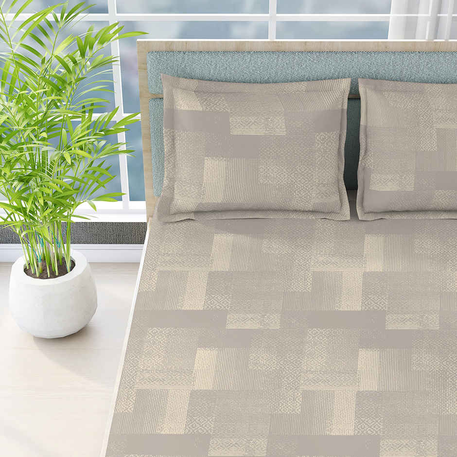 Boutique Living Geo Art (Cottage Garden) 100% Cotton 300 TC Grey King Bedsheet with 2 Pillow Covers