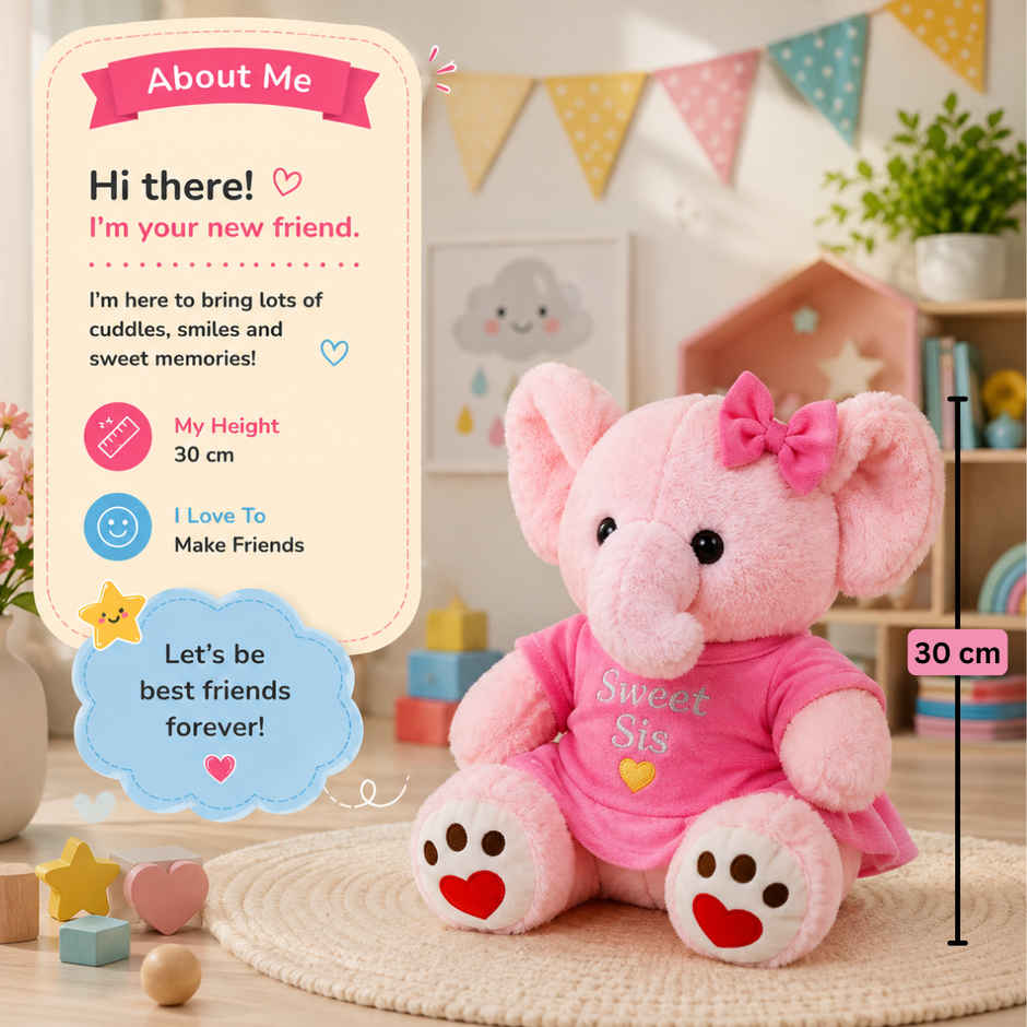 Toytales Pink Elephant Decorative Soft Toy | Sweet Sister Gift Plush Toy | Birthday & Special Occasion Gift