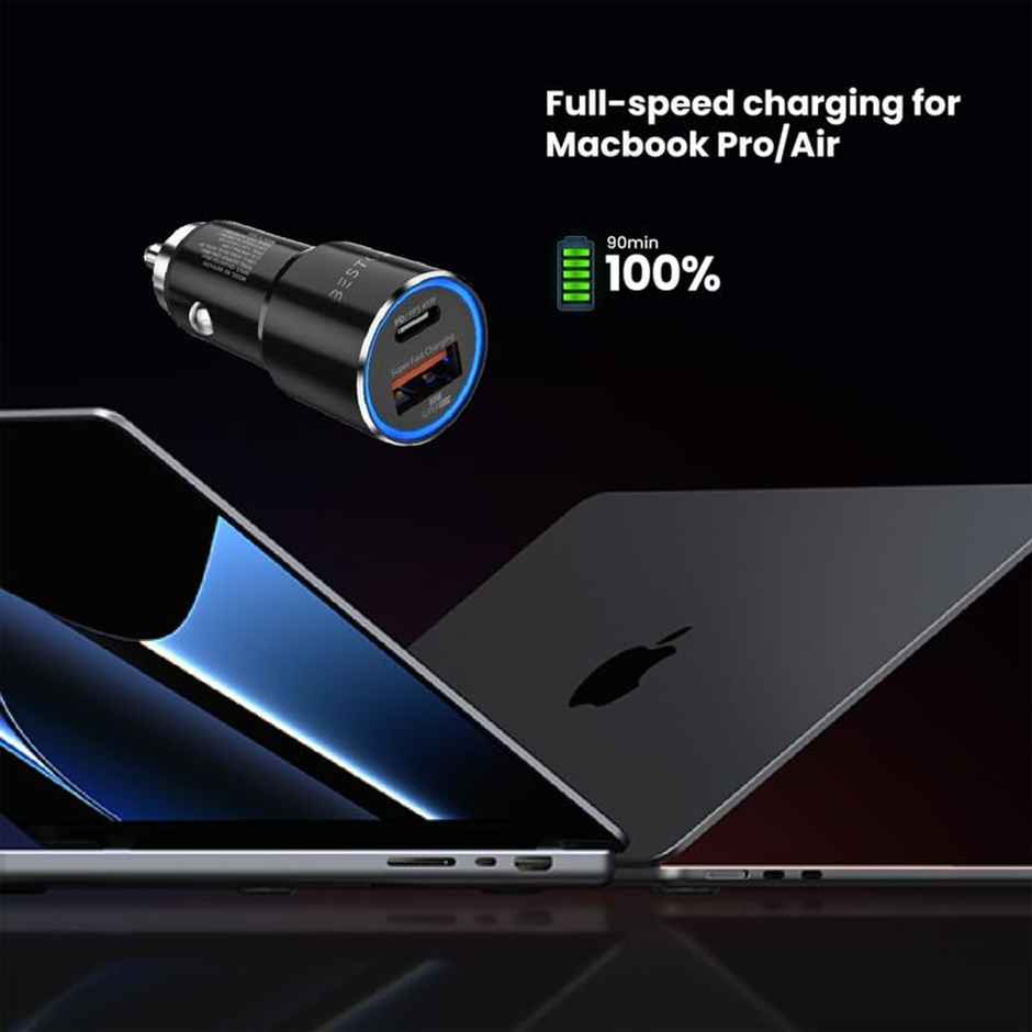 Bestor VoltDrive Pro 125W Car Fast Charging with Dual Output, Type C PD(45W), and USB Port(80w), BIS Certified and Compatible with, All Smartphones and Other USB Devices - Black