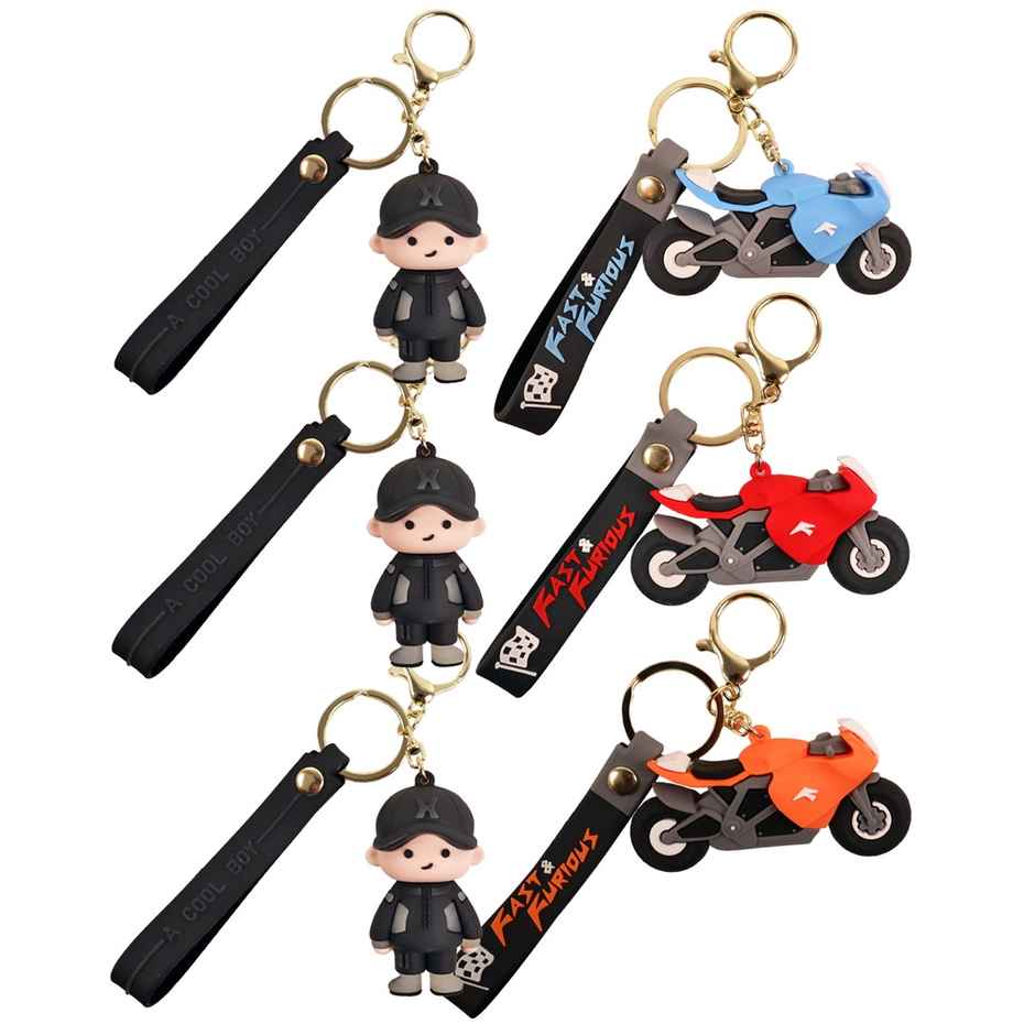 Toyshine 3 Set Couple Cartoon Figure Kawaii Keychains with Holder AccesBAUies - Model B