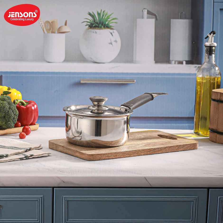 Jensons Stainless Steel Triply Saucepan With Lid 16 cm Induction Compatible