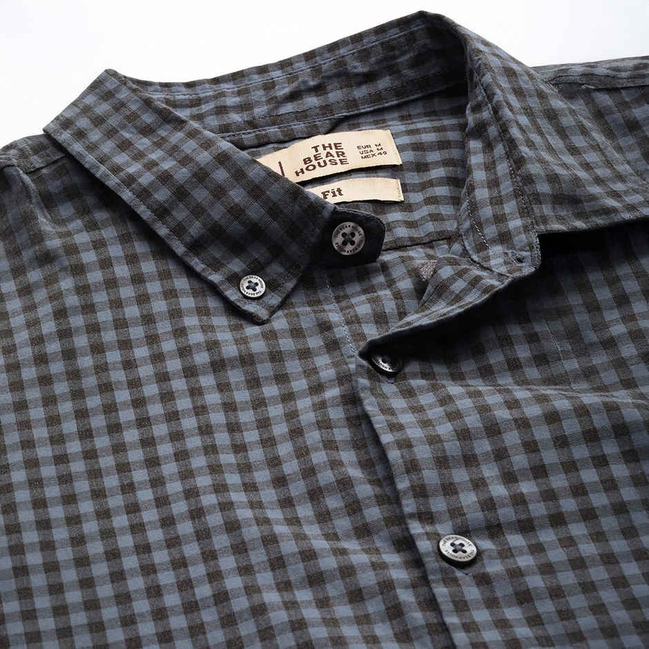 The Bear House Men Slim Fit Checked Button-Down Casual Shirt - Garo | Teal | XXL