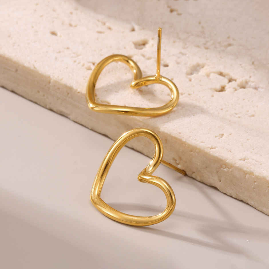 Label She Gold Plated Anti Tarnish Stainless Steel Heart Themed Stud Earrings | LS-ERG-57077