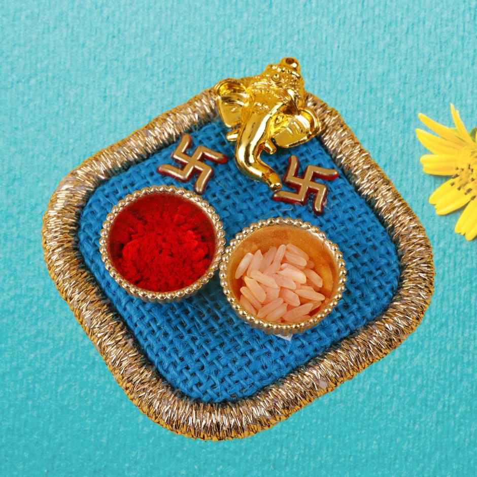 Blue Color Roli Chawal Mini Thali | Archies