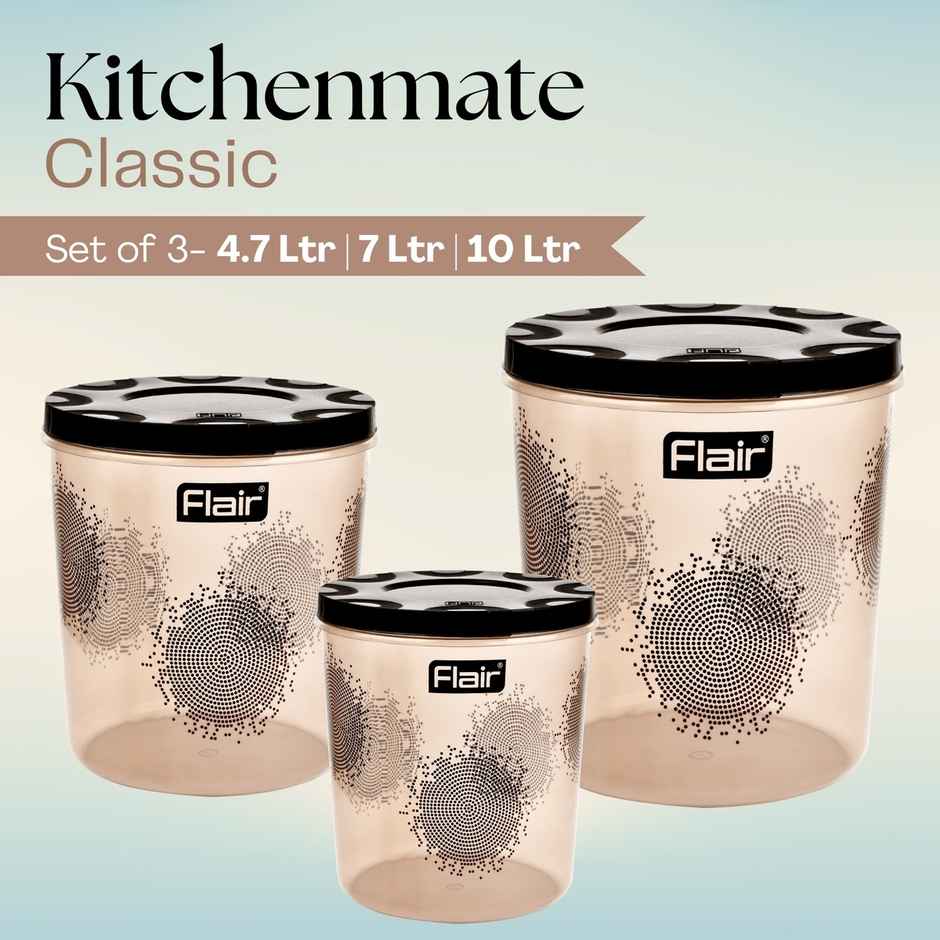 Flair Kitchen Mate Classic Containers Set-3 | 4700/7000/10000 ml | Brown