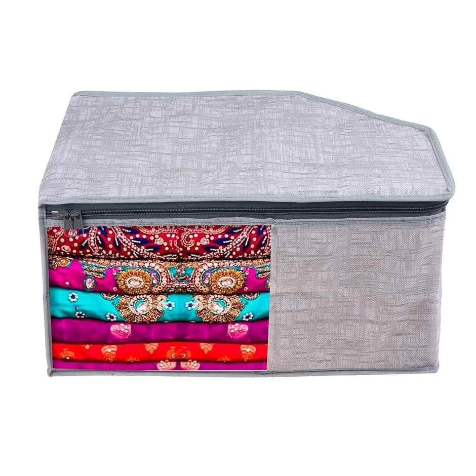 Kuber Industries Jute Printed Blouse Cover|Transparent Window|Clothes Storage Bag|Pack of 3|Gray