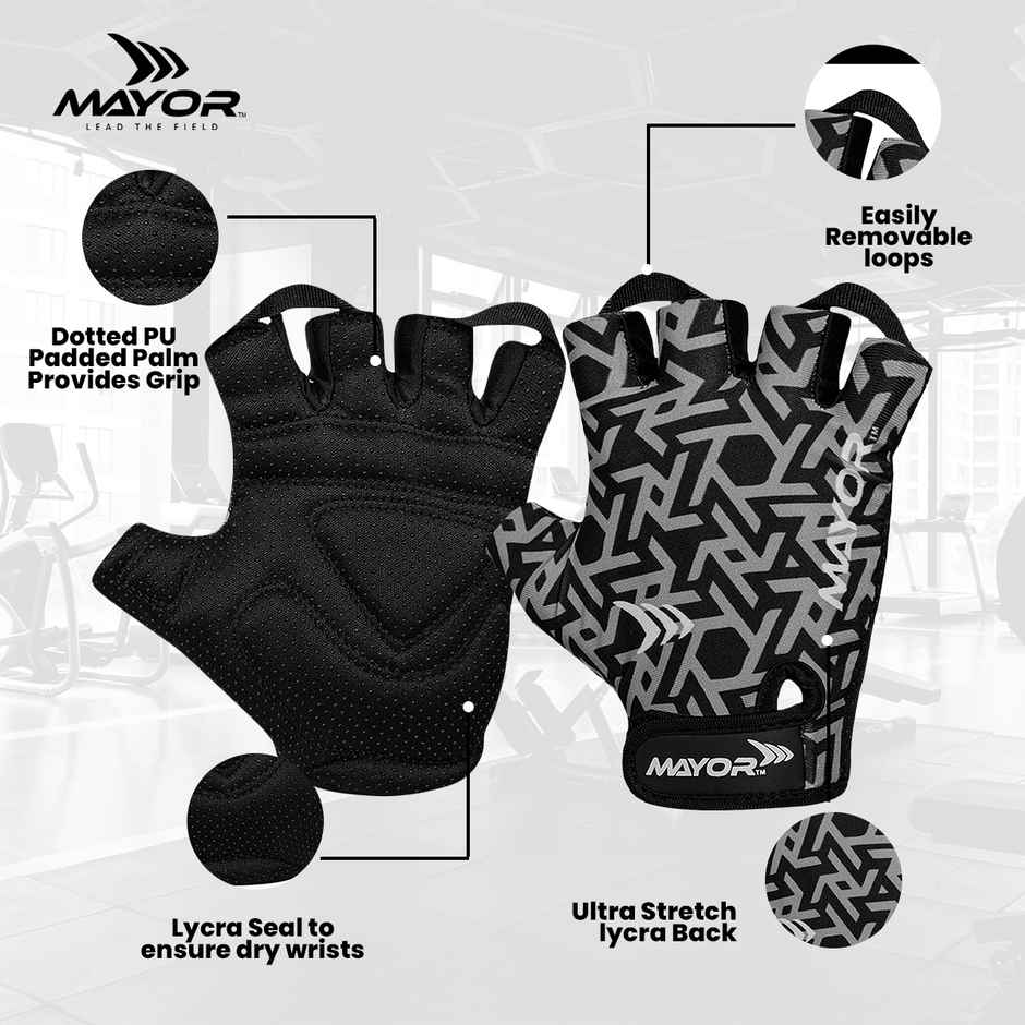 Mayor Venus Gym & Fitness Gloves For Men and Women | Grey - Black | Free Size