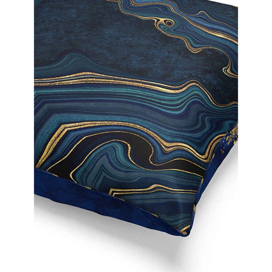 Bianca Designer Reversible Printed Silk Linen Cushion Covers | 16 X16 | Abstract | Navy, Gold
