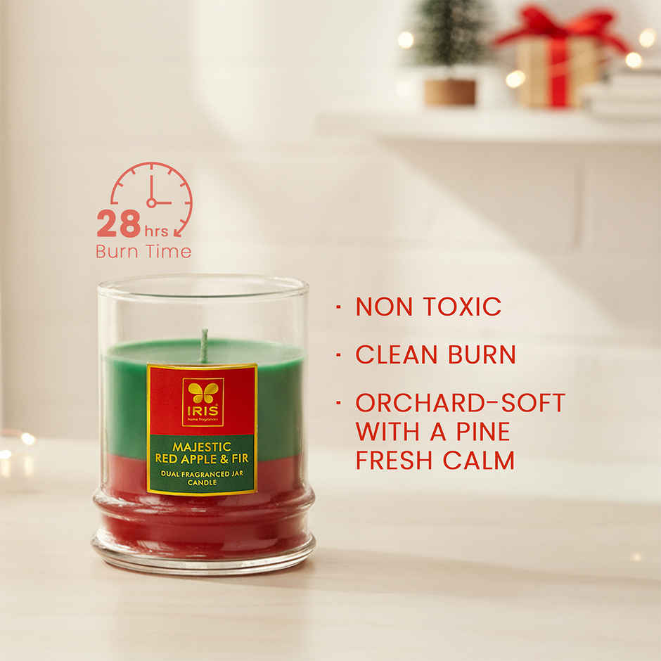 IRIS 2-in-1 Fragranced Jar Candle | Red Apple & Fir | 28 Hours Burn Time | Home Decor