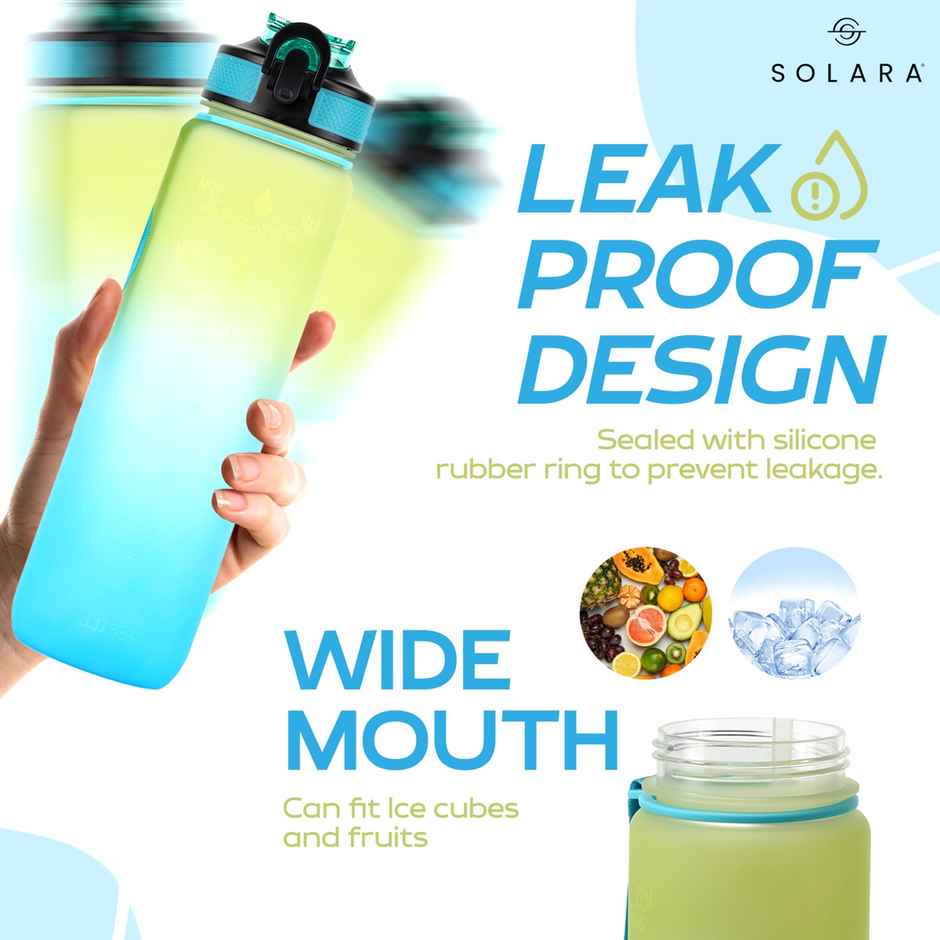 Solara Tritan Motivational Water Bottle for Travel, Office, School, Gym | Blue & Green | 1 L
